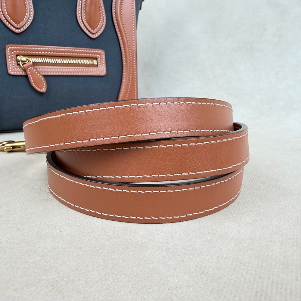 Celine Nano Luggage 2Way Blue Canvas (Denim-Style) Tan Leather Crossbody Bag - Picture 17 of 17